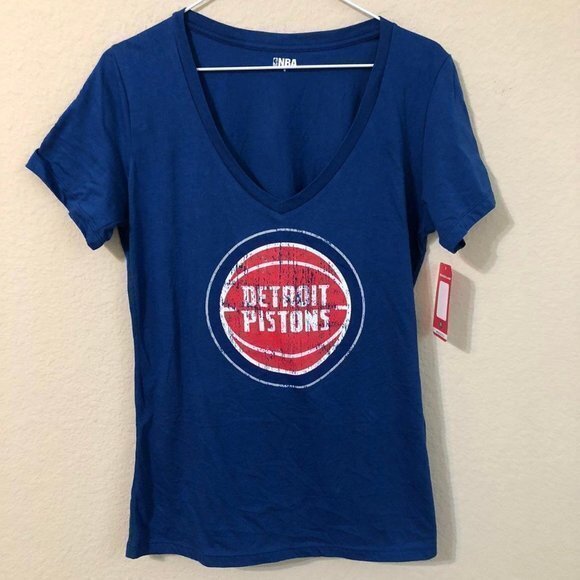 NBA Tops - Detroit Pistons Shirt Blue Short Sleeve Basketball